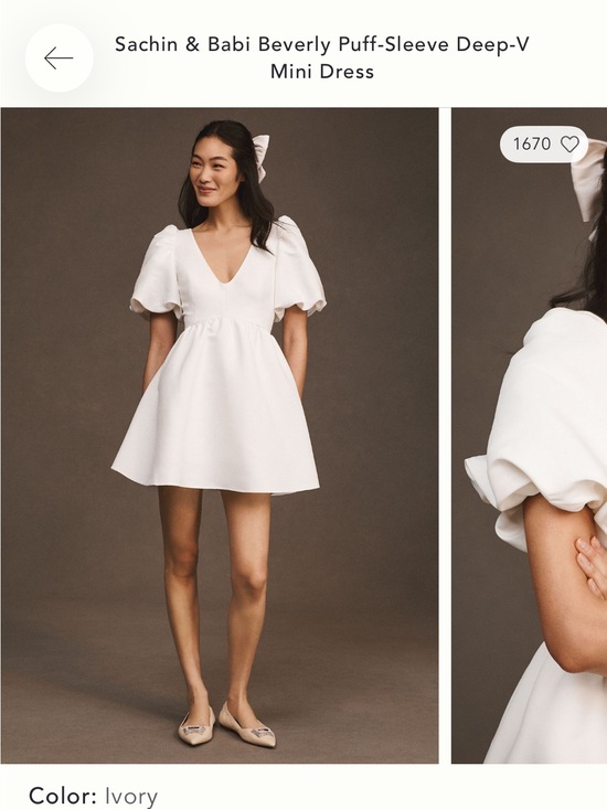 Sachin + Babi Dresses & Skirts - Sachin + Babi Ivory Deep-V Puff-Sleeve Mini Dress